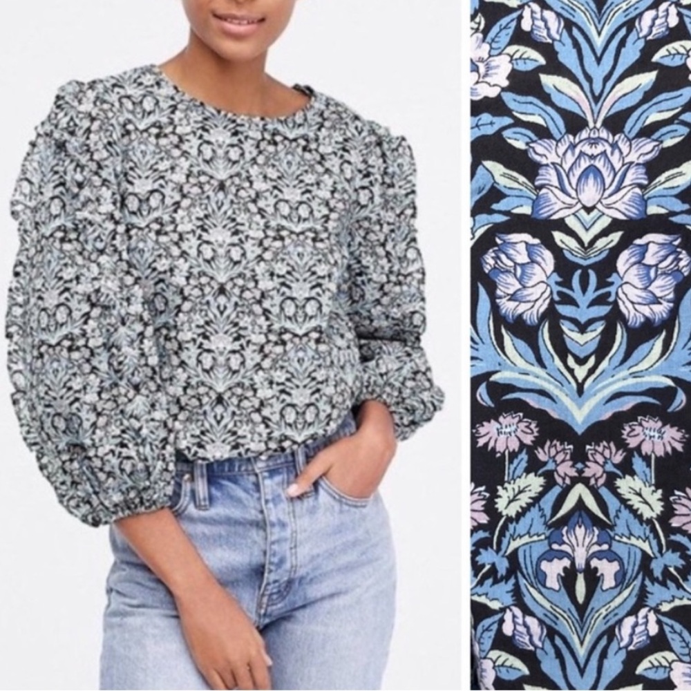 J. Crew Liberty Fabric Sambourne Floral Ruffle Puff Sleeve Blouse Medium
